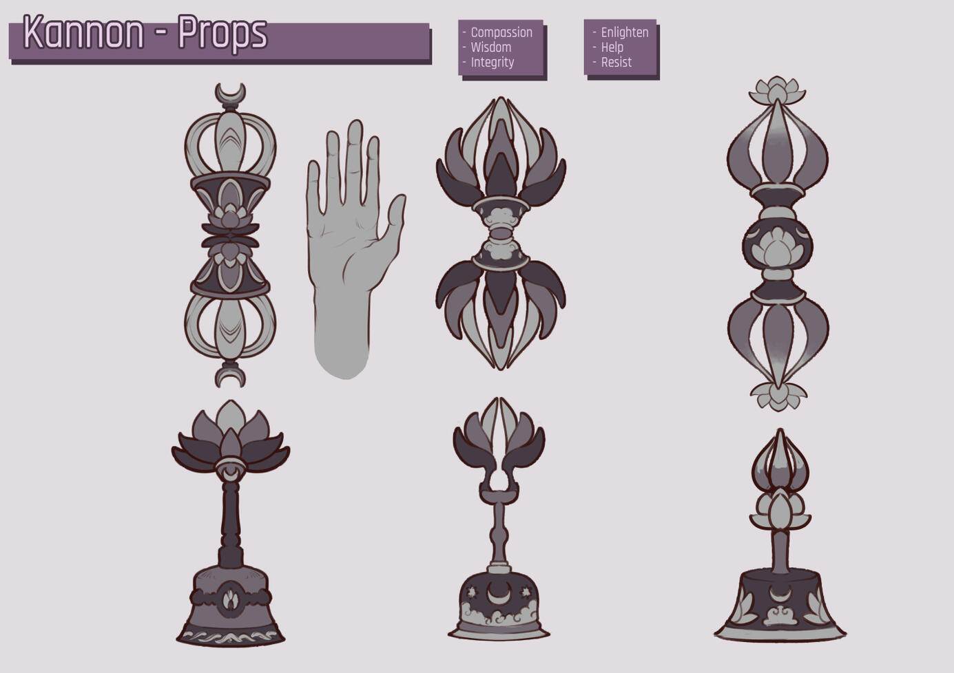Props Variant Another option for a prop, then discarded, was a Vajra. A buddhist set of a short sceptre-like ritualistic weapon, representing a thunderbold, and a matching bell. They are used symbolically in Hinduist, Buddhist and Jainist rituals to represent firmness o